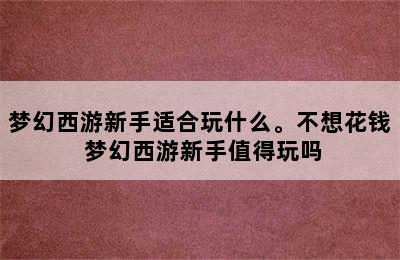 梦幻西游新手适合玩什么。不想花钱 梦幻西游新手值得玩吗